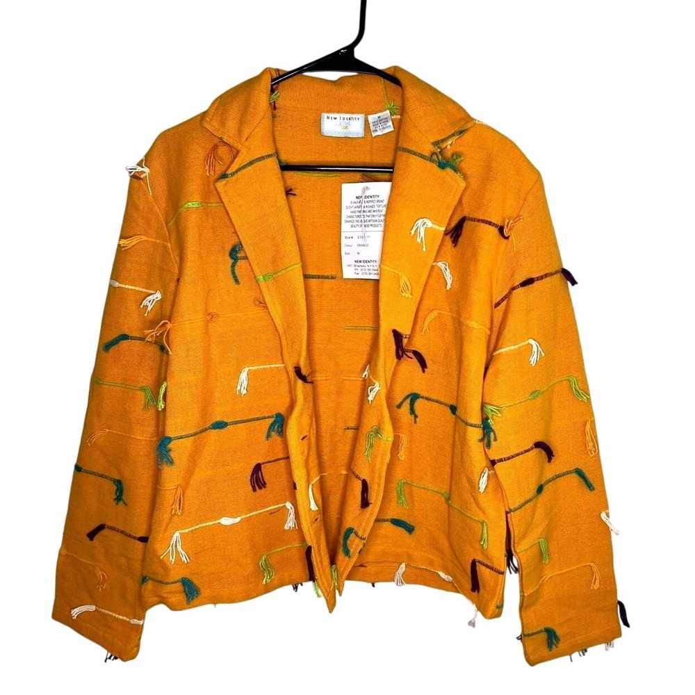 New Identity Womens Orange Embroidered Blazer Size M Festival Tassels Whimsical